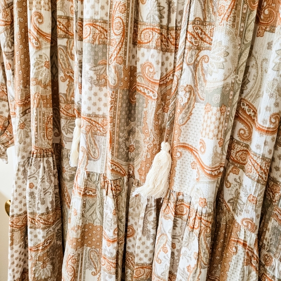 Carly Jean Los Angeles Janessa Long Tiered Maxi Dress in Taupe, Rust and Brown - Picture 8 of 13